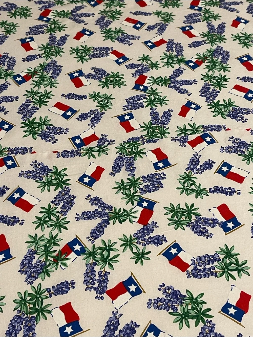 Texas Tablecloth with Texas State Flag and Texas Bluebonnets